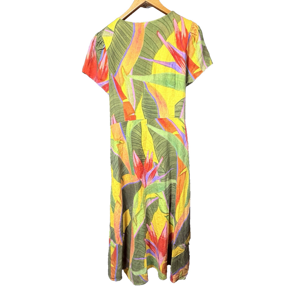 Farm Rio Yellow Tropical Leaf O-Ring Cut Out Midi Dress Resortwear Boho SZ XL - Picture 13 of 15